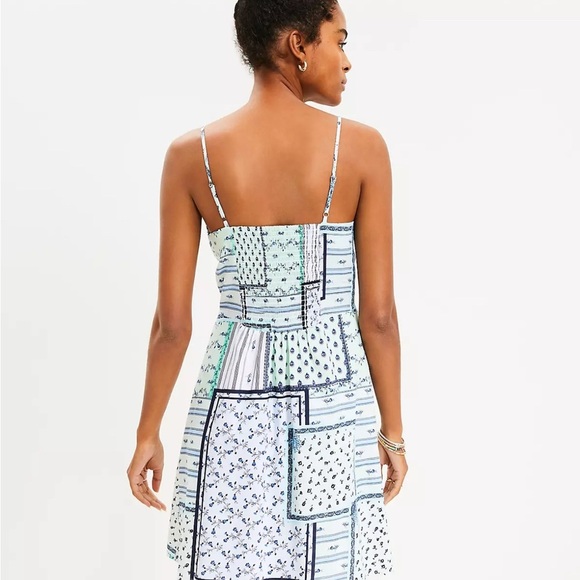 Loft Women’s Blue and White Patchwork Twist Cutout Cami Dress - Picture 2 of 9